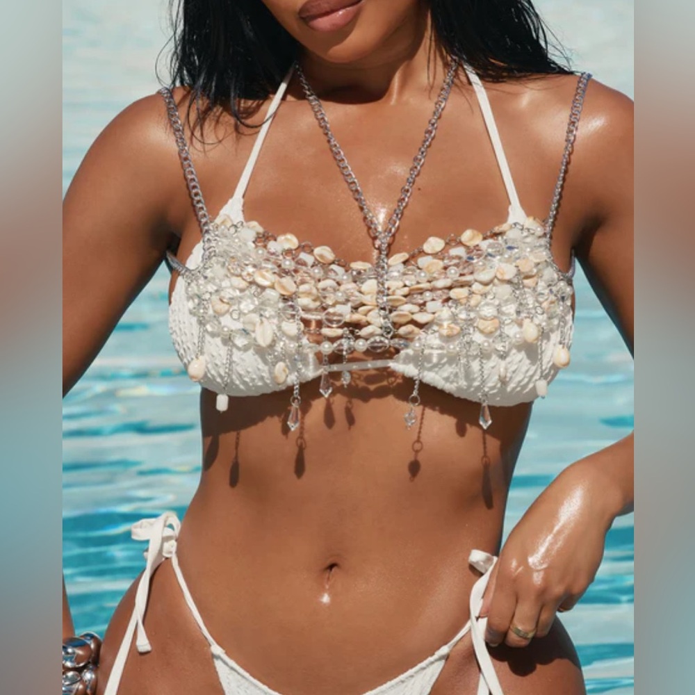 Ocean Goddess Gemstones Beaded Body Chain Top - Ivory